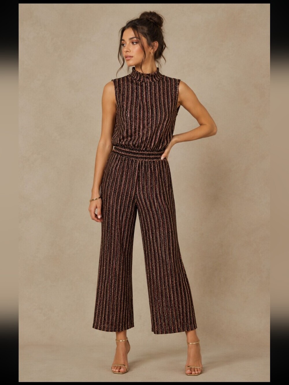 Laura Bianchi Made in Italy Metallic Lurex Stripe Wide Leg Jumpsuit XS